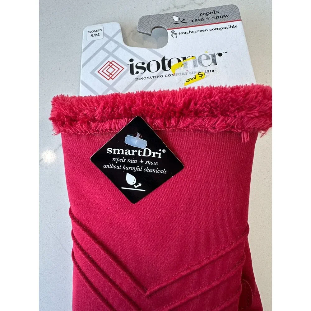 NWT Isotoner Lined Water Repellent Chevron Gloves Chili Pepper Red Size S / M